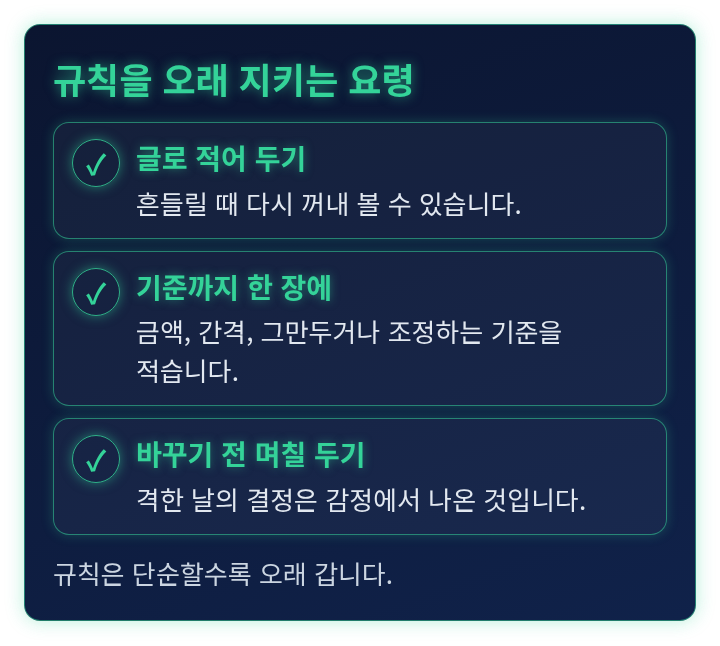 규칙을 적어 두고 바꾸기 전에 며칠 두고 보라는 요령을 늘어놓은 체크리스트