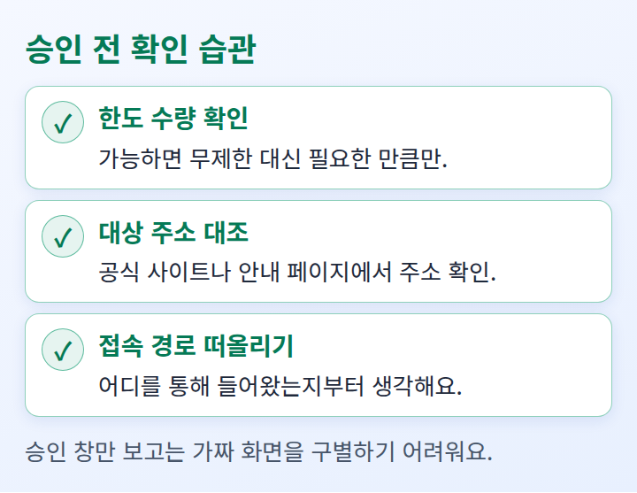 승인을 누르기 전에 확인할 습관을 늘어놓은 체크리스트