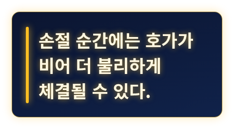 손절이 몰리는 순간 호가가 비어 불리하게 체결될 수 있다는 핵심 문장 카드