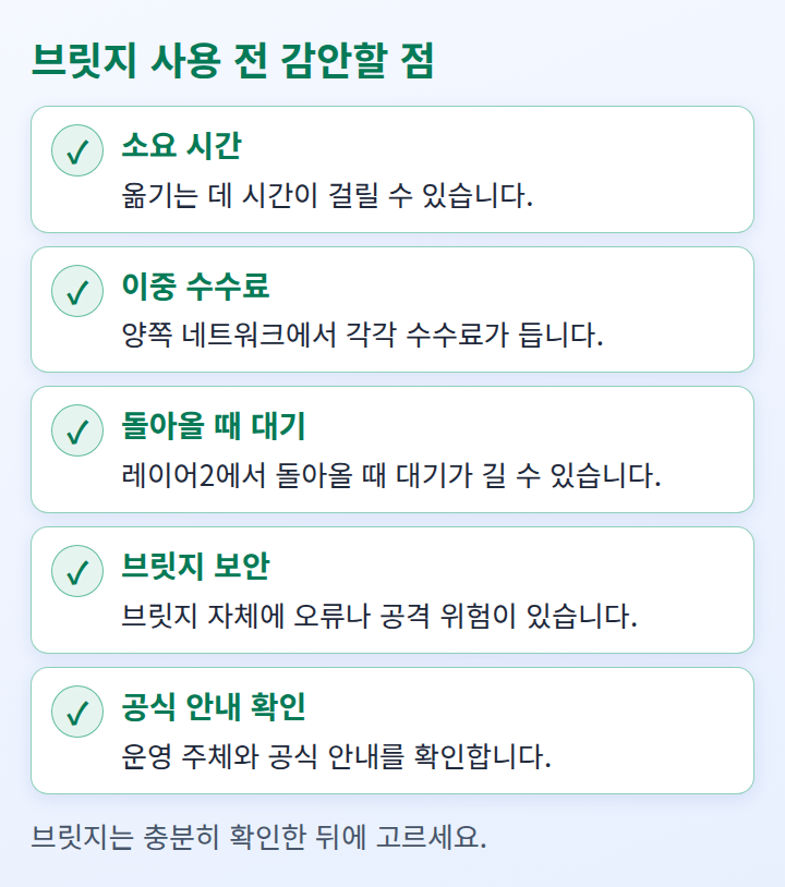 브릿지를 쓸 때 감안할 점을 나열한 체크리스트