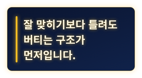 틀려도 버틸 수 있는 구조를 먼저 만든다는 핵심 문장 카드