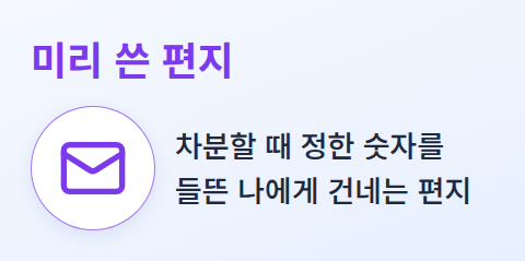 편지 아이콘과 함께 차분할 때 정한 한도를 들뜬 순간의 나에게 건넨다는 비유 카드