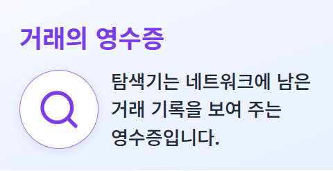 블록 탐색기를 거래 영수증에 빗댄 비유 카드