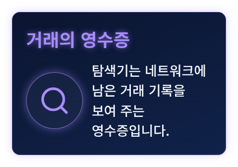 블록 탐색기를 거래 영수증에 빗댄 비유 카드