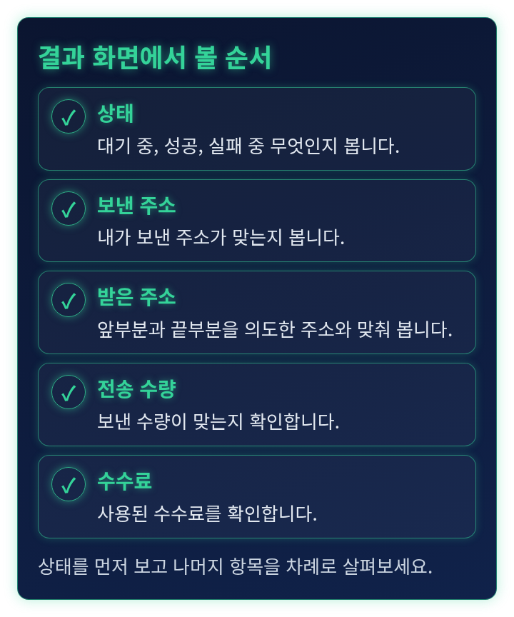 탐색기 결과 화면에서 확인할 항목을 늘어놓은 체크리스트